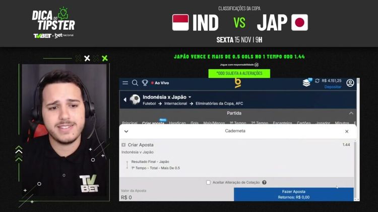 Indonésia x Japão: Dica de Aposta + Bilhete Pronto